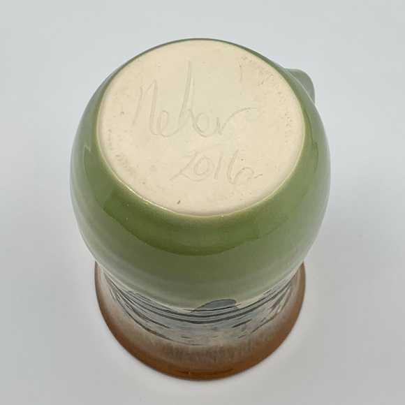 Neher Art Pottery Right Handwarmer Mug Green Blue Drip Glaze Clay In Motion 2016 - Picture 12 of 12